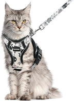 Halypet Cat Harness and Leash Set for Walking, Escape Proof Adjustable Vest Harness with 3-in-1 Integrated Buckles, Easy Control Soft Breathable Mesh with Reflective Strips for Cats, M, Moonlight Meow