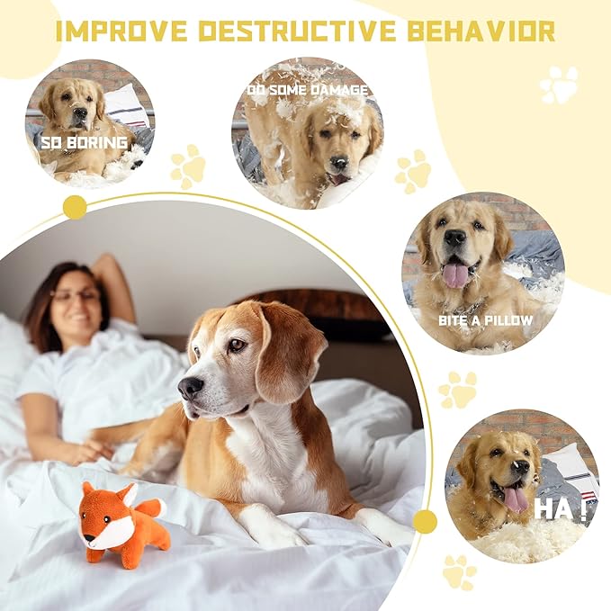 Interactive Squeaky Dog Toys Fox Dog Toy, Stuffing Woodland Friends Burrow, Squeaky Plush Dog Toys for Small Medium Large Dogs Small Size (Large)