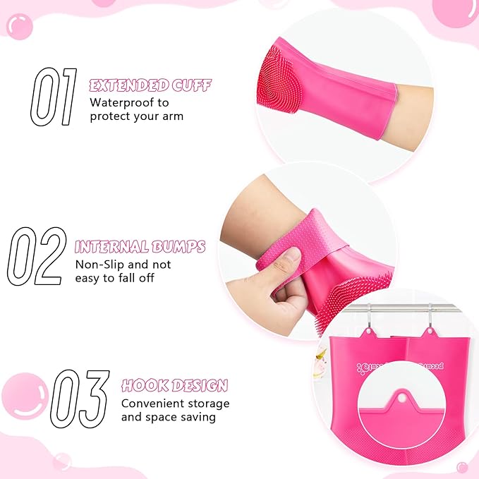Pecute Pet Grooming Gloves - Heat Resistant Silicone Gloves with High-Density Teeth and Enhanced Five Finger Design for Bathing and Massaging Dogs and Cats (Pink)