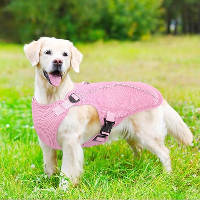 Kuoser Dog Cooling Vest, Pet Cooler Coat, Breathable Doggie Cool Jackets for Medium Dogs, Reflective Cooling Harness, Puppy Summer Essentials Pink L