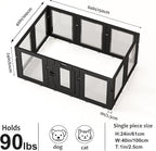 Clear Acrylic Dog Playpen with Door, Puppy Playpen for Indoor Use with Heavy Duty Door Lock, Easy Assemble Pet Pen Fence for Small Dogs and Puppies (Black, 24 in-H, 10 Panel)