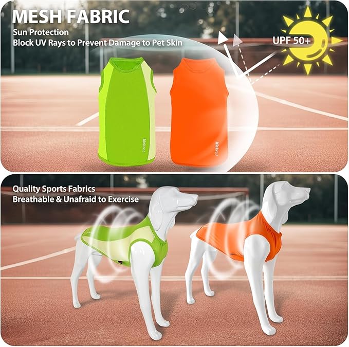 2 Pack Dog Shirts, Breathable Mesh Dog Clothes Pet Sleeveless Vest, Lightweight Stretchy Tank Top T-Shirts for Large Dogs, L