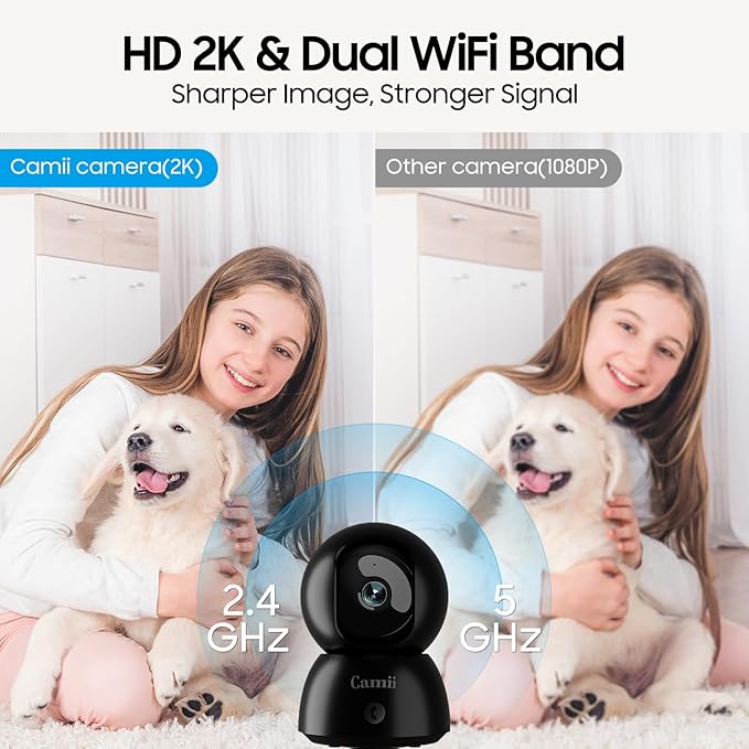 2K Security Camera Indoor, 2.4G & 5G WiFi Pet Camera for Home Security, Pet/Dog/Elder/Baby Camera with Phone App, Night Vision, Cloud/SD Card Storage, 2-Way Audio, Motion Detection, Black