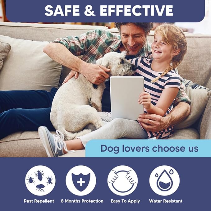 Flea Collar for Dogs, Tick Collar for Larger Dogs, Dog Flea Collars,8 Months Protection,Plant-Based Ingredients,Comfortable Dog Flea Collars – Perfect for Sleep, Play, Walks & Water Fun-2P