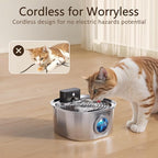 Stainless Steel Wireless Cat Water Fountain: Voluas 3.2L/108oz 3-Modes Pet Drinking Fountain Indoor Cordless Motion Sensor Fountain with 4200mAh Rechargeable Battery Operated