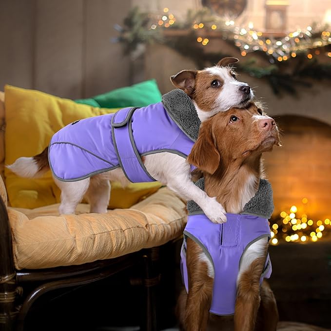 Dogcheer Dog Coat, Christmas Dog Jacket Waterproof Puppy Winter Coat for Cold Weather, Reflective Pet Snow Jacket Warm Turtleneck Fleece Sweater for Small Medium Large Dogs - Taro Purple, 3XL