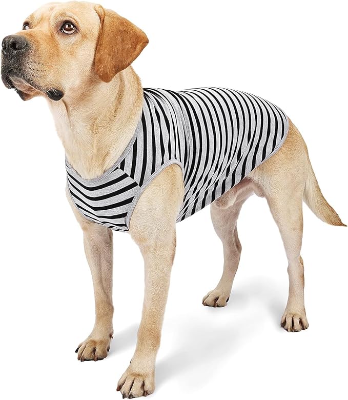 WEONE Dog Summer T-Shirts Striped Cotton Vest,Pet Breathable Soft Basic Clothes for Small Medium Larg Boy Girl Dogs,XXL