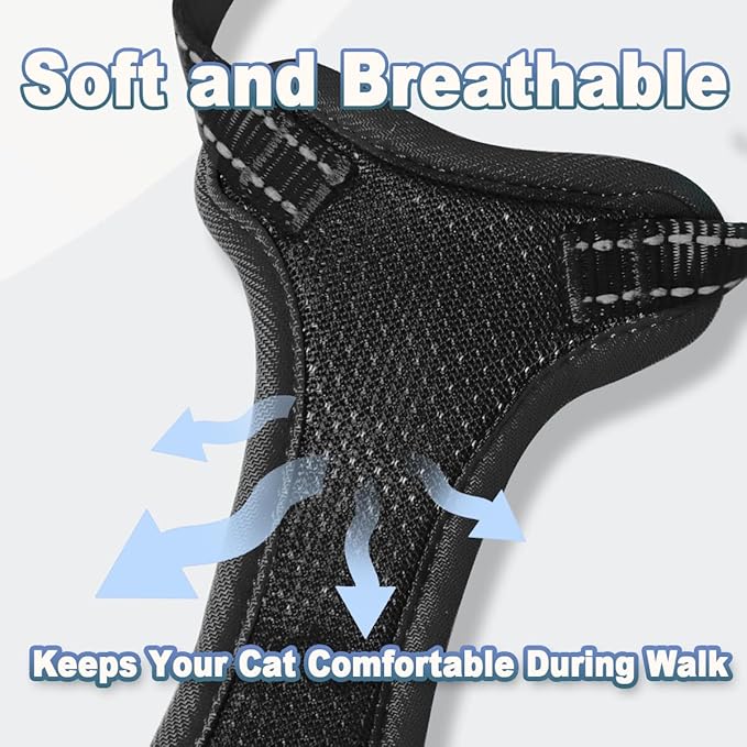 Cat Harness and Leash Set Escape Proof for Kitten Walking, Soft Adjustable Top Handle Vest Harnesses for Cats, Easy Control Breathable Reflective Small Medium Large, Black, M