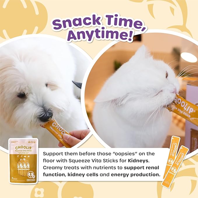 Squeeze Vita Stick Lickable Treats for Dogs & Cats. 7 Kidney Support Sticks with Essential multivitamins. Soft and Tasty Paste for All Life Stages, Supporting Kidney Health