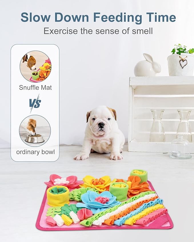 Snuffle Mat for Dogs Cats Rabbits, Pet Treats Feeding Mat, 15.4 x 15.4 inch for Small & Medium, Felt Wool Dog Sniff Mats for Slow Feed, Rabbit Foraging Mats, Relieve Anxiety, with Anti-Slip Bottom