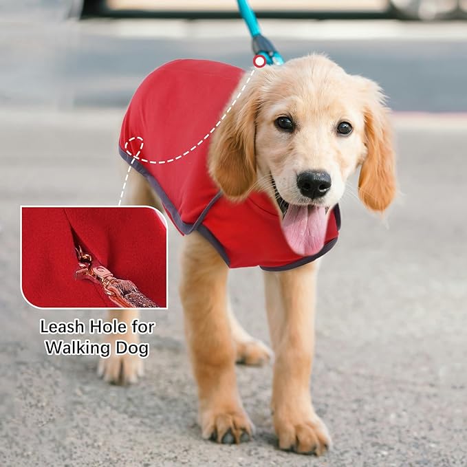 ROZKITCH Dog Winter Coat Soft Pullover Pajamas, Pet Windproof Warm Cold Weather Jacket Vest Cozy Onesie Jumpsuit Apparel Outfit Clothes for Small Medium Large Dogs Walking Sleep BrightRed 2XL