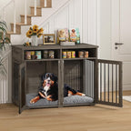 Furniture Dog Crate for Two Dogs, 41 Inch Furniture Style Dog Kennel with Removable Divider and Thickened Desktop, Heavy-Duty Base for Small to Medium Dogs, Grey