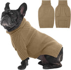 IECOii Dog Sweaters for Medium Dogs Girl Boy,Holiday Knit Doggy Sweatshirt with Sleeve,Turtleneck Thick Warm Dog Sweaters for Winter,Pullover Knitwear for French Bulldog,Boston Terrier (Camel, L)