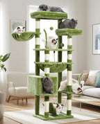 Cat Tree, Cat Tower for Large Cats with 2 Big Platforms, 2 Baskets, condo and Toys, 63" Cat Scratching Posts for Indoor Cats, Green GCT020GR