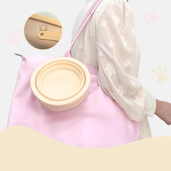 2-in-1 Insulated Dog Bowl with Collapsible Lid & Handle – Stainless Steel, Non-Slip Rubber Base – Portable Pet Water & Food Bowl for Dogs & Cats – 30 OZ + 20 OZ – Indoor & Outdoor (Beige)