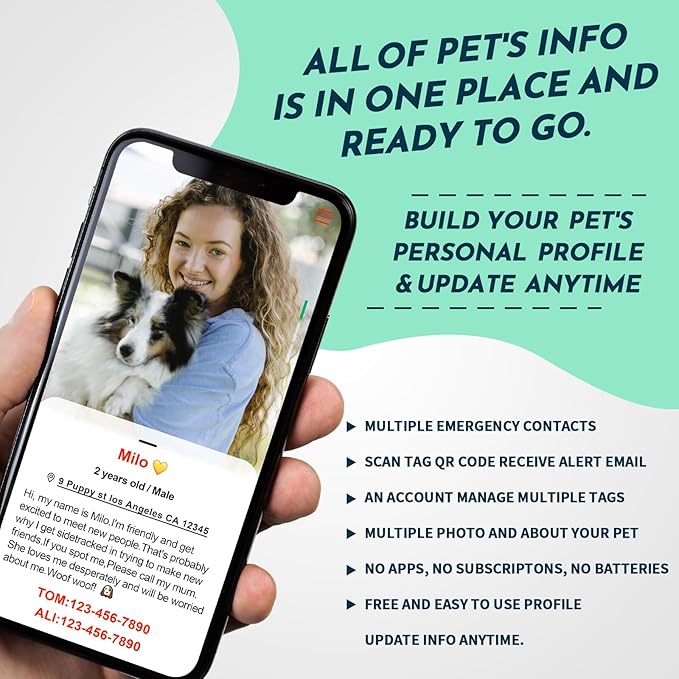 MyluckyTag Personalized QR Digital Dog Tag - Stainless Steel, Durable Pet ID, Collar Tag with Engraving, Online Pet Profile & Location Alerts