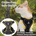 Cat Harness and Leash, Reflective Cat Harness Escape Proof for Walking, Adjustable Kitten Harness and Leash Set, 4 Buckles Easy Control Breathable Cat Vest Harness for All Types of Cats