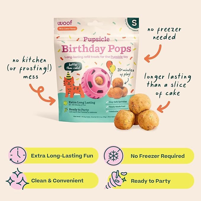 WOOF Pupsicle Birthday Pops - Healthy Dog Treats - Pre-Made Pupsicle Refills- Wholesome Ingredients - Naturally Sweet - Cake-Flavored Birthday Treat for Dogs - Large