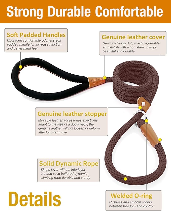 lynxking 6 FT Dog Leash Slip Lead 2 Pack Strong Heavy Duty Braided Dog Training Leash No Pull Training Lead Leashes for Medium Large and Small Dogs