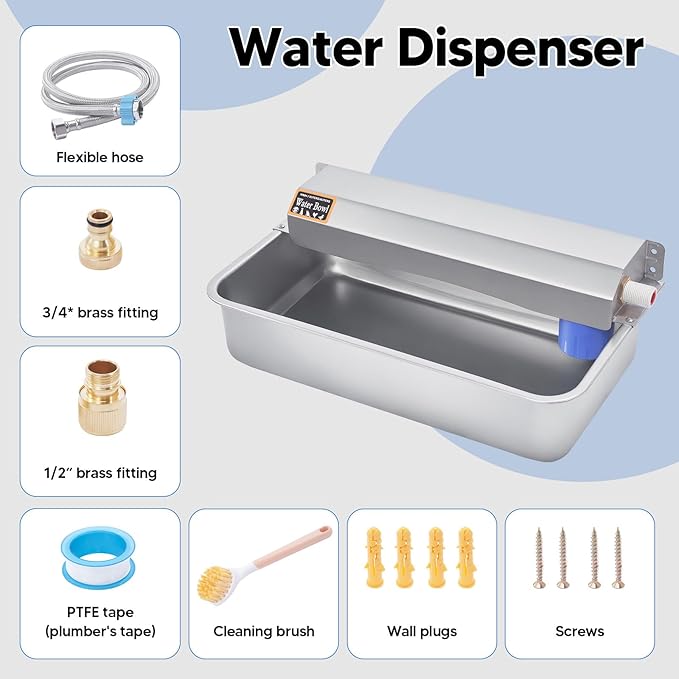 Automatic Water Dispenser for Dog, 6L Dog Water Bowl Dispenser, Large Stainless Steel Indoor/Outdoor Water Feeder Suitable for Dogs Livestock Chicken Horse, Easy to Clean