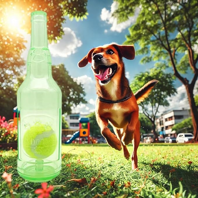Wine Bottle Dog Toy, Fun Interactive Cute Squeaky Dog Toys with Tennis Ball Inside, Ideal for Large/Medium/Small Dogs to Fetch Games and Bonding Time, Not for Heavy Chewers, Large-Green