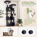 Globlazer Sturdy Cat Tree for Large Cats, 77 inch Large Cat Climbing Tower for Indoor Adult Cats, Cat Scratching Tower with 5 Scratching Posts, 3 Cat Condos, 2 Top Perches, S77, Dark Grey