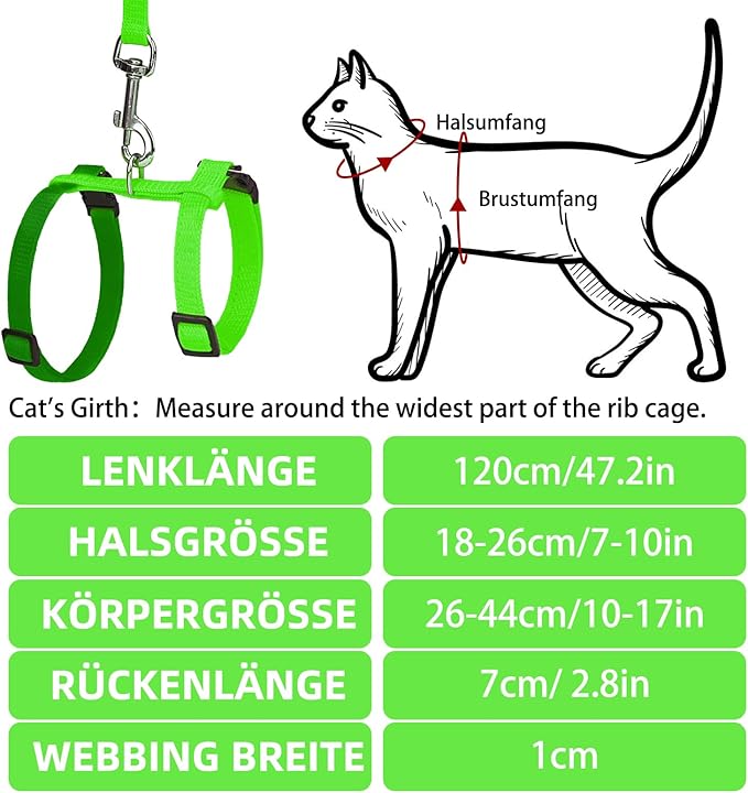 PUPTECK Adjustable Cat Harness and Leash Set Escape Proof Kitten Strap Collar for Walking Travel, Green