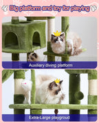 Cat Tree, Cat Tower for Large Cats with 2 Big Platforms, 2 Baskets, condo and Toys, 63" Cat Scratching Posts for Indoor Cats, Green GCT020GR
