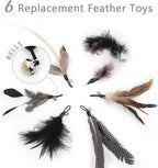 SONGWAY Interactive Cat Feather Toy Set - Retractable Teaser Wand with 6 Pcs Feather Refills with Bell, Cat Wand Toys for Indoor Cats Kittens Play Chase Exercise, Black