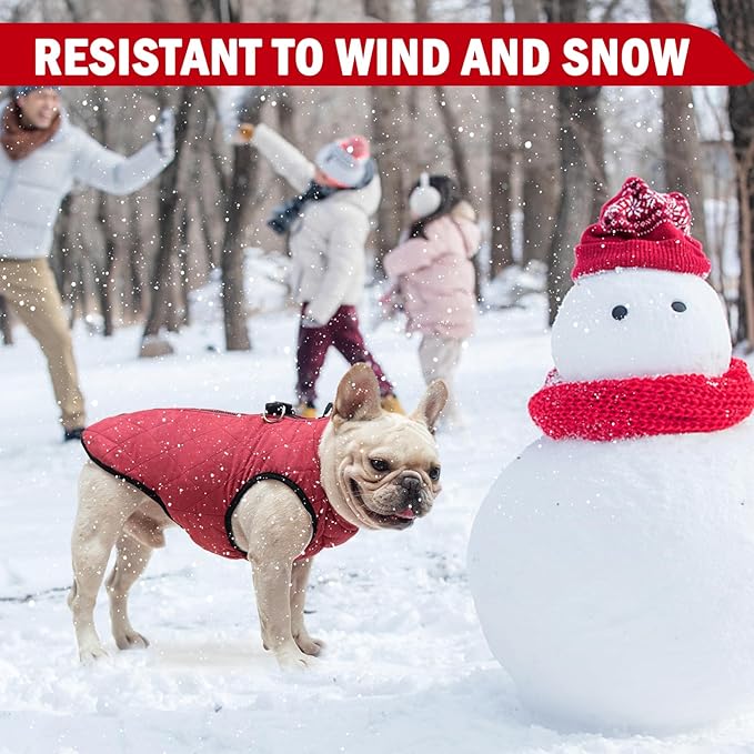 SCENEREAL Winter Vest Coat With Harness Built-In, Warm Jacket for Small Medium Dogs, Cold Weather Coat With Zipper, Fleece Puffer Vest Windproof Snow Clothes for Puppy Pet