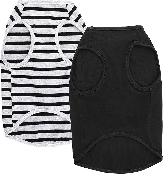 WEONE Dog Summer T-Shirts Striped Cotton Vest,Pet Breathable Soft Basic Clothes for Small Medium Larg Boy Girl Dogs,L