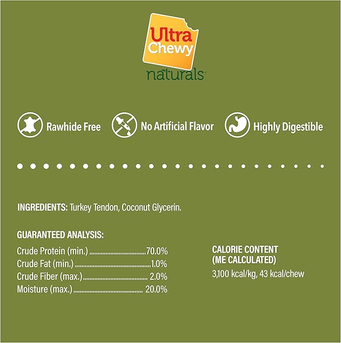 Ultra Chewy Turkey Tendon Knotted Bones for Dogs - Premium All-Natural, Hypoallergenic, Long-Lasting Dog Chew Treat, Easy to Digest, Ingredient Sourced from USA (3.5 Inches - 1 Pack)