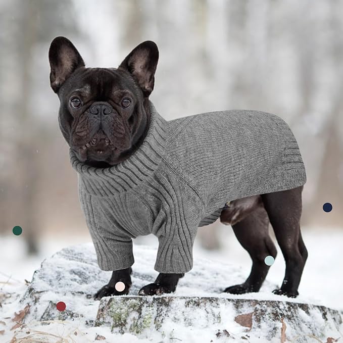 IECOii Dog Sweaters For Medium Dogs Girl Boy,Holiday Knit Doggy Sweatshirt with Sleeve,Turtleneck Thick Warm Dog Sweaters for Winter,Pullover Knitwear for French Bulldog,Boston Terrier (Light Grey, L)