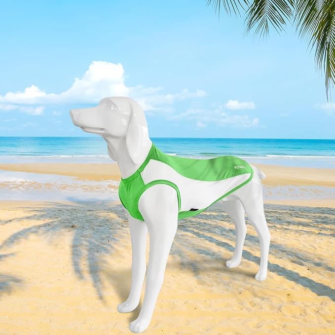 2 Pack Dog Shirts, Breathable Dog Clothes, Summer Sun Protection Pet Sleeveless Vest, Lightweight Stretchy Tank Top T-Shirts for Large Medium Dogs, Green White+Blue White (2XL)