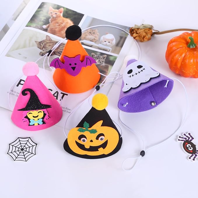 10 Pcs Halloween Dogs Hats Cute Ghost Halloween Cats Party Pet Pumpkin Set Puppies Kittens Grooming Accessories Costumes.
