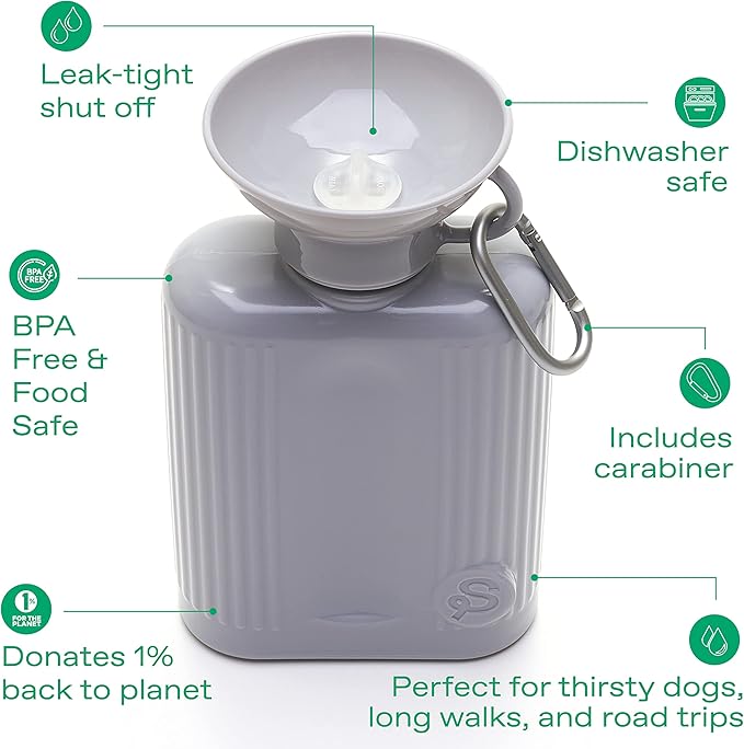 Springer Dog Water Bottle | Portable Travel Water Bottle Dispenser for Dogs | Dog Gift Seen on Oprah's Favorite Things, Shark Tank | Leak-Proof Bottles Fill Bowl with Water | BPA-Free 44oz Gray