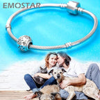 EMOSTAR Dog Paw Print Charms with Various Birthstone Crystals, 925 Sterling Silver Pawprint Beads for 3mm Snake Chain, Pet Lover Gifts for European Women Bracelet