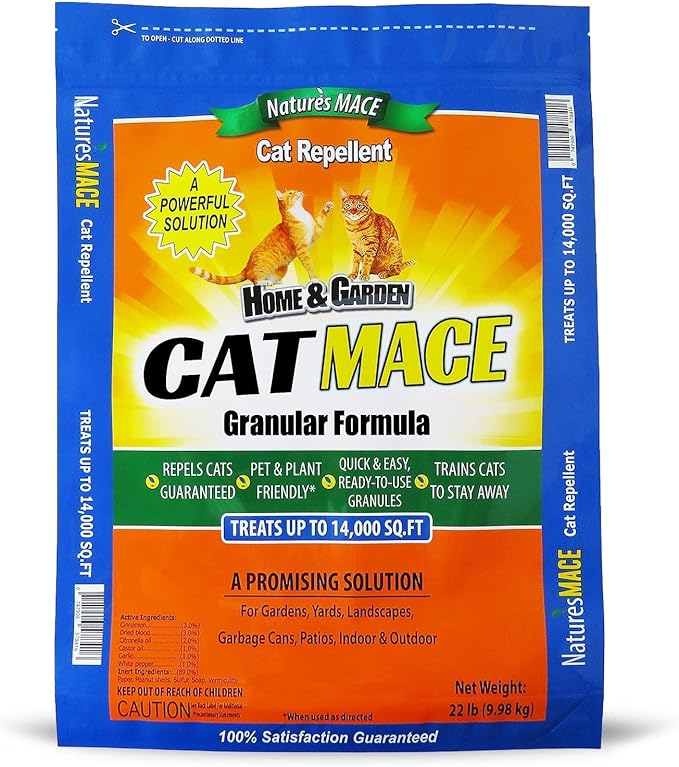 Nature's Mace Cat Mace, 22lb, Cat Repellent Granular Outdoor to Keep Cats Away, for Yard, Garden, Plants, Anti Cat Pee Deterrent, Training Tool, Animal Repellent, Safe Around People, Pets, Plants