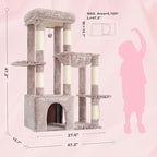 Heybly Heavy Duty Cat Tree, Tower for Indoor Cats Large Adult, Tall Cat Condo House with Extra-Large Baseboard, Multi-Level Plush Furniture with Scratching Posts, Hammock, Toy Ball, Muchroom HCT026MU