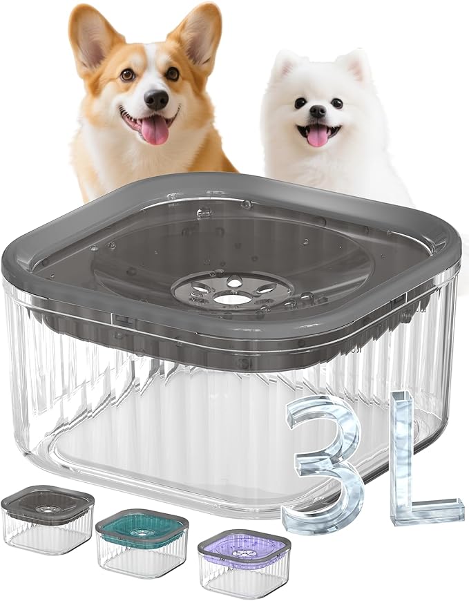 3L Dog Water Bowl No Spill 101oz Large Capacity Spill Proof Slow Drinking Water Feeder No Splash Pet Water Bowl Vehicle Carried Travel Dog Bowl for Sloppy Messy Drinkers Cats(Dark Gray)