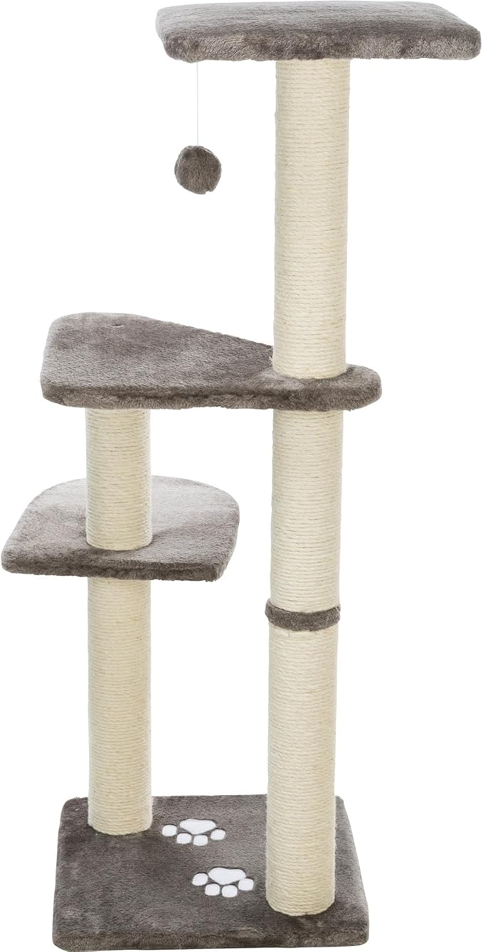TRIXIE Altea Cat Tree, Tall Scratching Posts, 3 Elevated Platforms, Dangling Cat Toy, Cat Playground, Platinum Gray