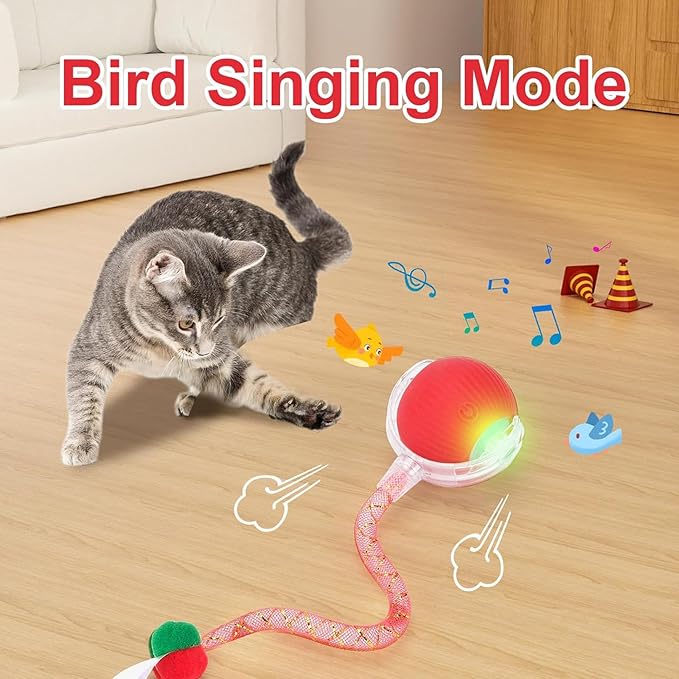 2 Packs Speed 2.0 Tail Interactive Cat Toys for Indoor Cats, Chirping & Motion Activate Cat Toy, Smart Kitten Rolling Ball Moving Ball Toys,Rechargeable Dog Cat Bal l for Enrichment Exercise (New P+G)