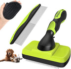 3PCS Dog Grooming Kit - Deshedding Dog Brush, Self Cleaning Slicker Brush, Bath Brush and Comb, Suitable for Hair Removal and Bathing of Dogs & Cats (Green Black)