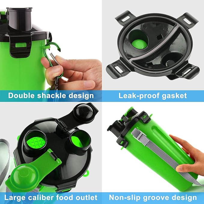 Dog Travel Water Bottle Collapsible Bowls, 2 in 1 Pet Food Container with Collapse Bowls, Outdoor Portable Water Bowls for Walking, Traveling, Camping and Hiking (Green)