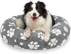 Donut Dog Beds for Medium Dogs, Calming Round Cat Beds for Indoor Cats, Cute 3D Textured Paw Pet Bed with Removable Washable Cover and Anti-Slip Bottom（Grey，30"）