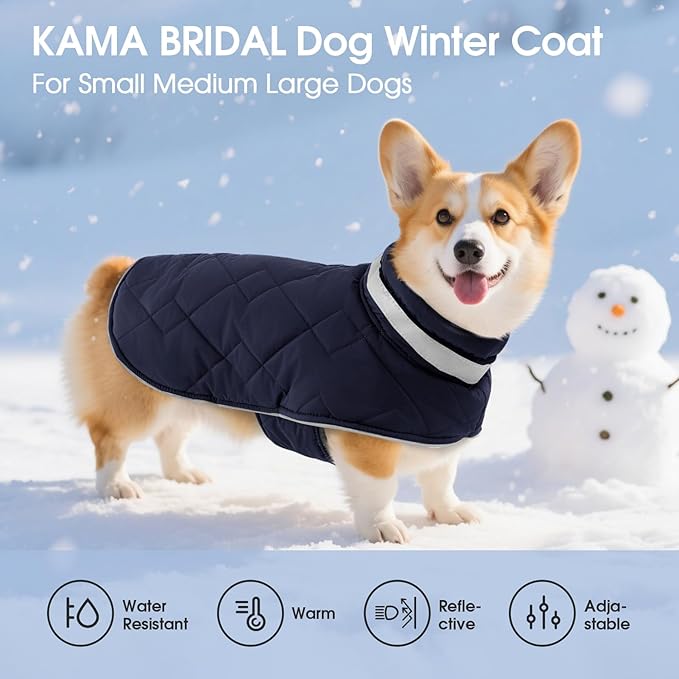 Dog Winter Coat Warm Padded Puppy Jacket Windproof Water Resistant Clothes for Small Medium Large Pets Christmas Sweater Outfit Vest(DarkBlue, XS)