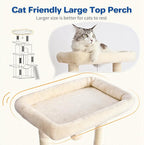Cat Tree Tower 63in Multi-Level Cat Tower for Indoor Cats with Sisal Scratching Posts, Condo, Hammock, Dangling Ball and Extended Platform for Cats to Play, Beige