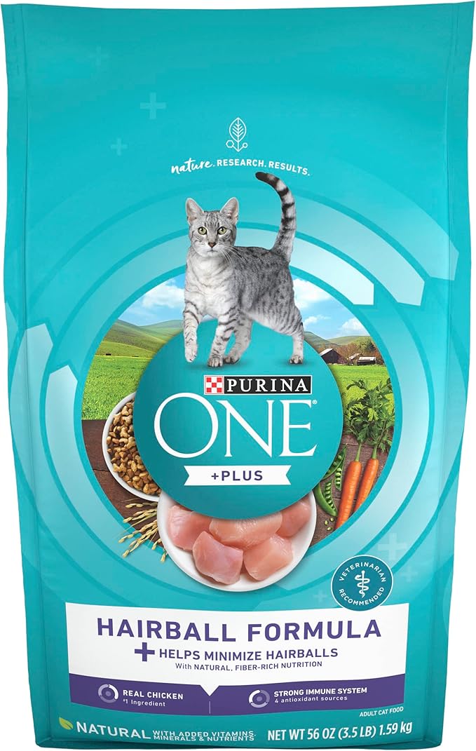 Purina ONE Natural Cat Food for Hairball Control, +PLUS Hairball Formula - 3.5 lb. Bag