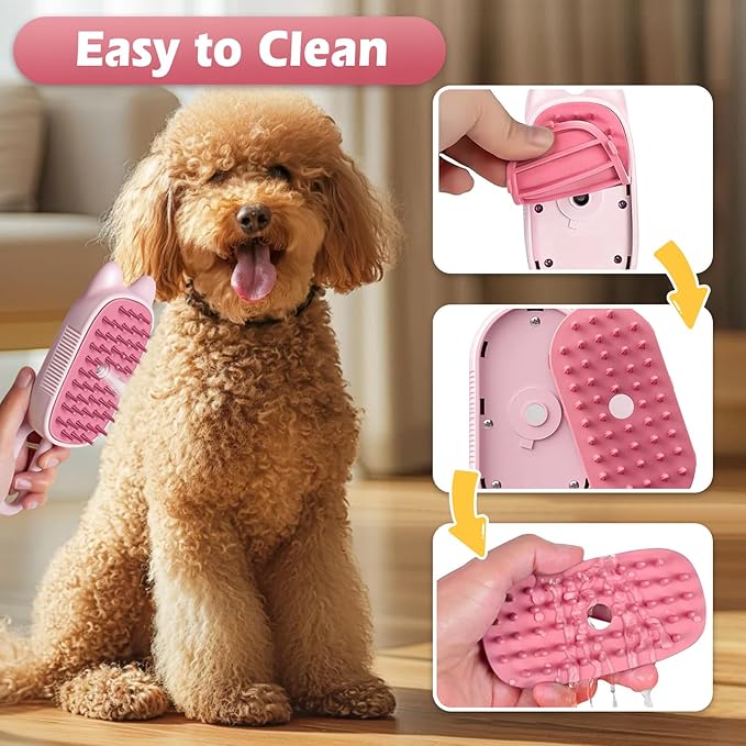 Cat Steam Brush for Dog & Cat, Spritz Defur Comb 3 in 1 Pet Rechargeable Steam Brush Tool for Long and Short Haired Cats and Dogs, Anti-Static, Shedding, Detangling, Massage & Combing (pink)