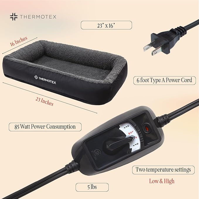 Far Infrared Heated Pet Bed - Heated Cat & Dog Bed for Pain Relief & Arthritis - Therapeutic Heat Pad for Elderly Pet Support & Relaxation - Machine Washable